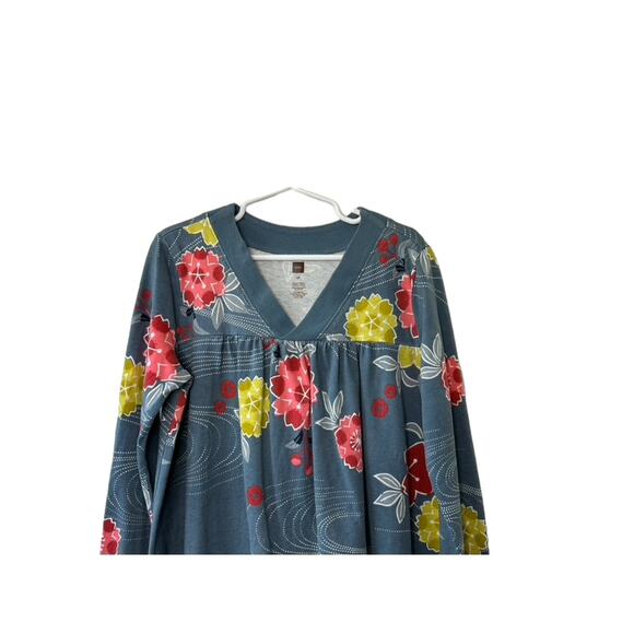 Tea Collection Blue Floral 100% Cotton Knit L/S V-Neck Dress Girl's 10 New - Picture 2 of 5